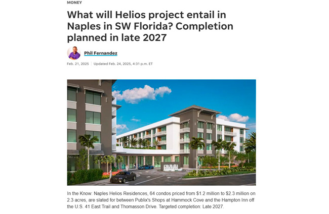 What will Helios project entail in Naples in SW Florida? Completion planned in late 2027